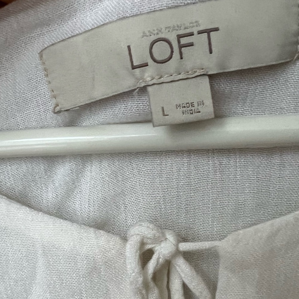 LOFT Women’s Peasant Boho White Open Sleeve Top Loose Fit Babydoll Size Large - Picture 4 of 7